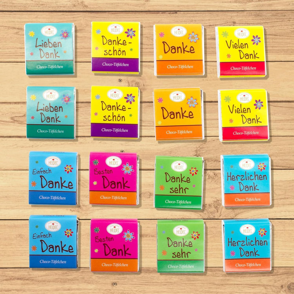 Batoane de ciocolată cu lapte Heidel Thank You 3x80g, 16 mini-batoane a câte 5g per pachet, Diverse expresii de recunoștință, Idee de cadou rafinată