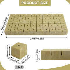 100 cuburi din vată de rocă pentru înmulțire, 25x25x25 mm, cu mănuși, izolație din vată de rocă, cuburi de înmulțire Easy Plug, cuburi din vată de rocă pentru hidroponie, butași, înmulțire fără sol