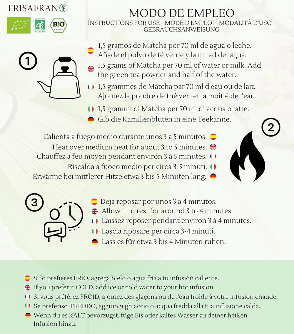 FRISAFRAN | Ceai Matcha organic 50G | Ceai organic pudră | 100% natural | Ceai verde Matcha organic pudră | Calitate ceremonială | Cultivat în Japonia | Detox vegan | Băuturi smoothie | Multivitamine | Detoxifiere