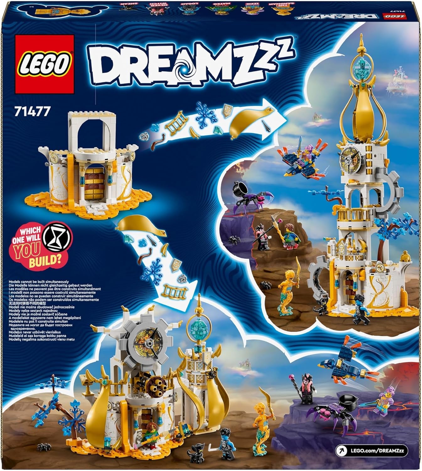 LEGO DREAMZzz 2-in-1 Turm des Sandmanns, Schloss-Spielzeug für Kinder zum Bauen, Set mit Fantasy-Tieren inklusive Spinne und Vogel, Geschenk für Mädchen und Jungen ab 9 Jahren 71477