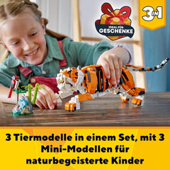 LEGO 31129 Creator Majestic Tiger, Panda sau Pește, set 3 în 1 de figuri de animale, jucărie pentru copii, băieți și fete, jucărie de construcție cu animale Seturi de constructie Besuche den LEGO-Store