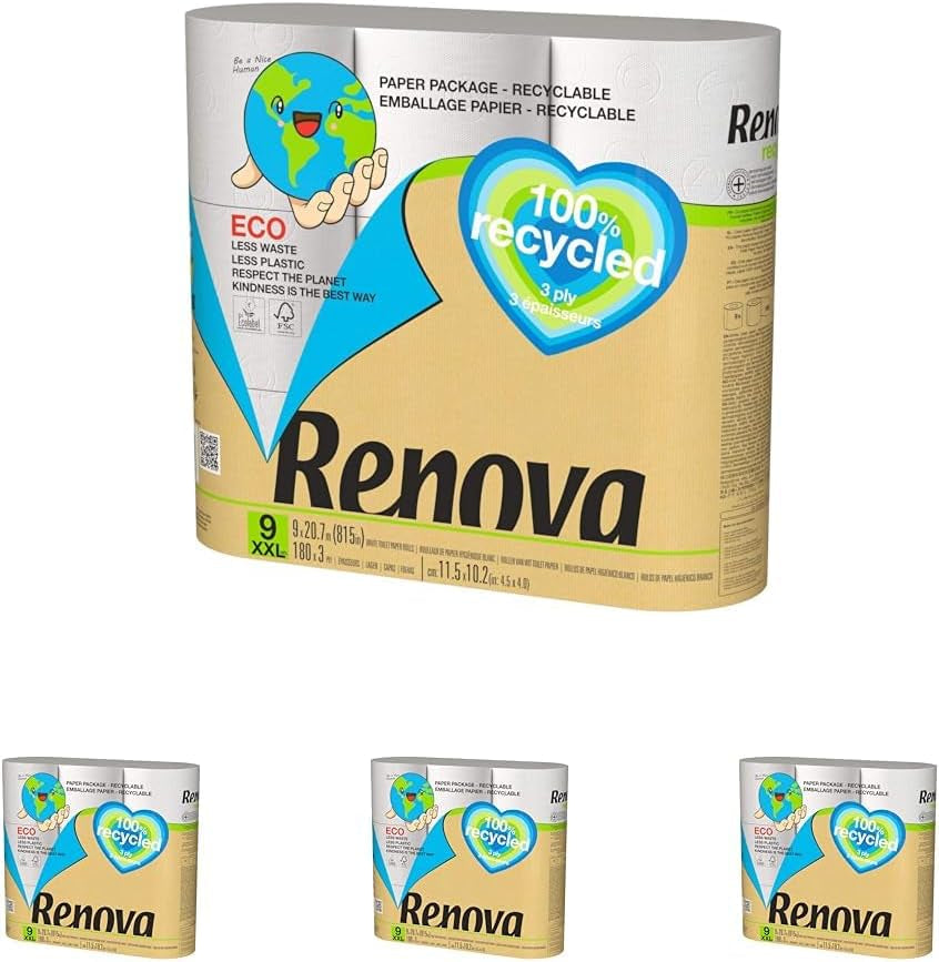 Hârtie igienică Renova 100% RECICLATĂ 9 role, albă, normală