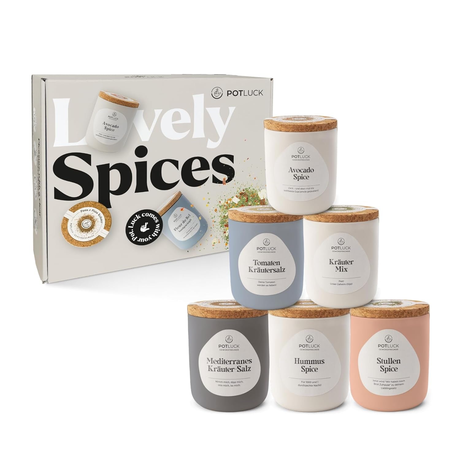 Potluck | Salat Lover 6er Set | Gewürzmischungen im Keramiktopf | Vegan, glutenfrei und mit natürlichen Inhaltsstoffen