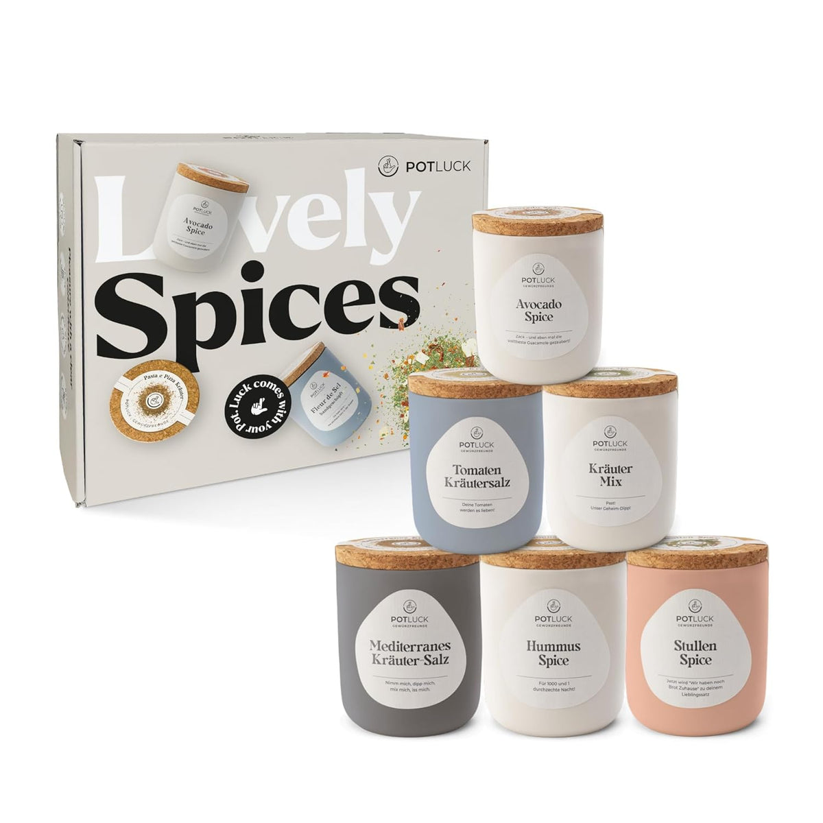 Potluck | Salat Lover 6er Set | Gewürzmischungen im Keramiktopf | Vegan, glutenfrei und mit natürlichen Inhaltsstoffen