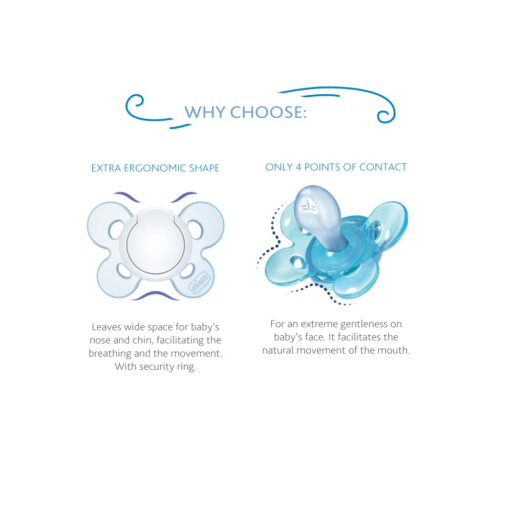 Chicco PhysioForma Comfort Suzetă 6-16 Luni, 1 Bucată, Suzetă cu Tetină din Silicon, Susține Respirația Fiziologică și Promovează Dezvoltarea Orală Corectă, Albastră