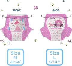 Scutece pentru adulți CutiePlusU, 10 bucăți, chiloți de incontinență de unică folosință cu tablă pentru femei și bărbați, absorbție maximă peste noapte - Little Princess (Mărime mare 94-119 cm)