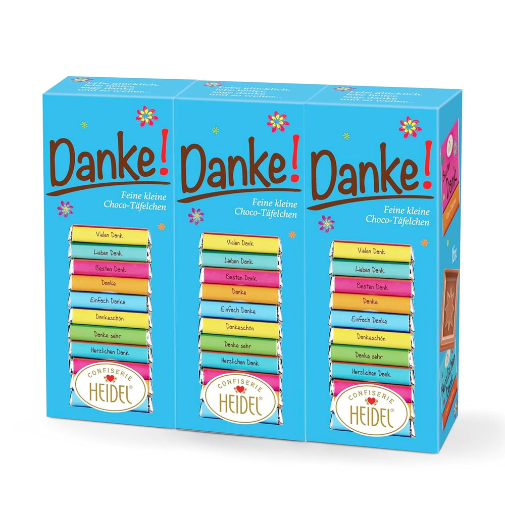 Batoane de ciocolată cu lapte Heidel Thank You 3x80g, 16 mini-batoane a câte 5g per pachet, Diverse expresii de recunoștință, Idee de cadou rafinată