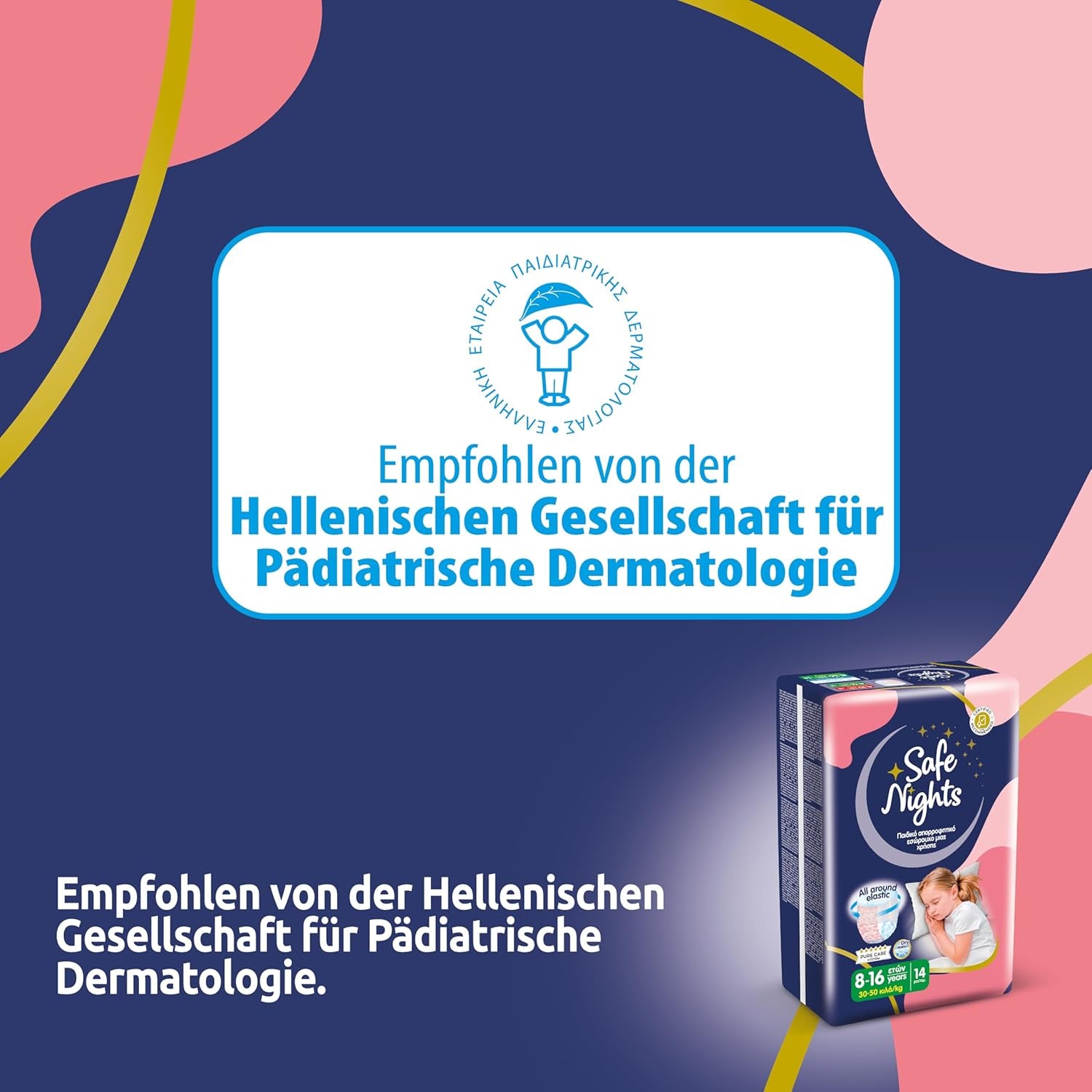 Safe Nights Girl, chiloți absorbanți de noapte pentru fete cu vârsta cuprinsă între 8 și 16 ani (30-50 kg), 14 bucăți