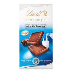 Ciocolată cu lapte Lindt fără zahăr adăugat | Baton 100g | Cea mai fină și fără gluten | Cadou de ciocolată