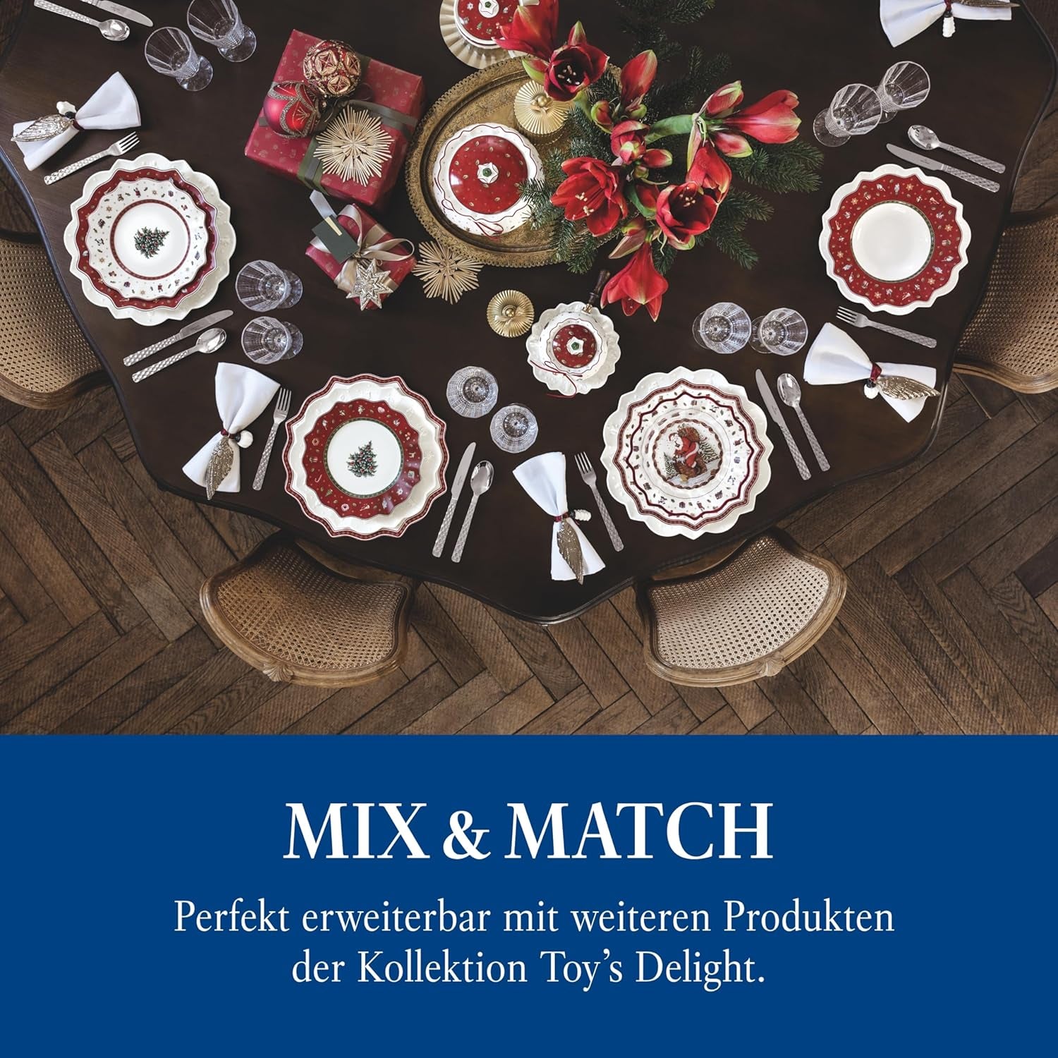 Villeroy & Boch - Set de sosuri Toy's Delight, 4 piese, Platou de servire cu boluri, Set de boluri pentru sos de Crăciun, Decorațiune de masă cu jucării, Tavă de servire, Boluri, Veselă de Crăciun, Porțelan Premium