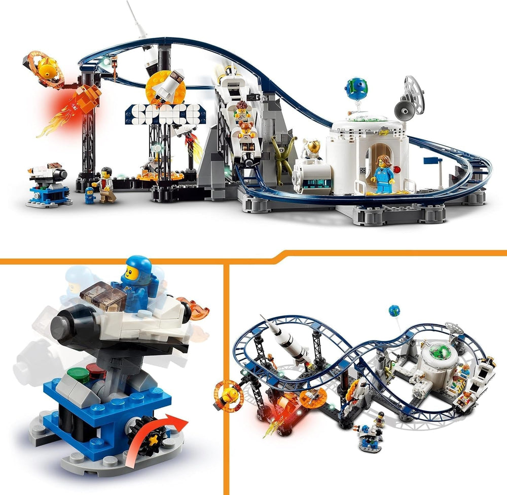 LEGO 31142 Creator 3-In-1 Rollercoaster spațial, kit de jucărie pentru bâlci cu cărucioare funcționale, convertibil în turn de cădere liberă sau carusel cu rachete și cărămizi strălucitoare Seturi de constructie Besuche den LEGO-Store
