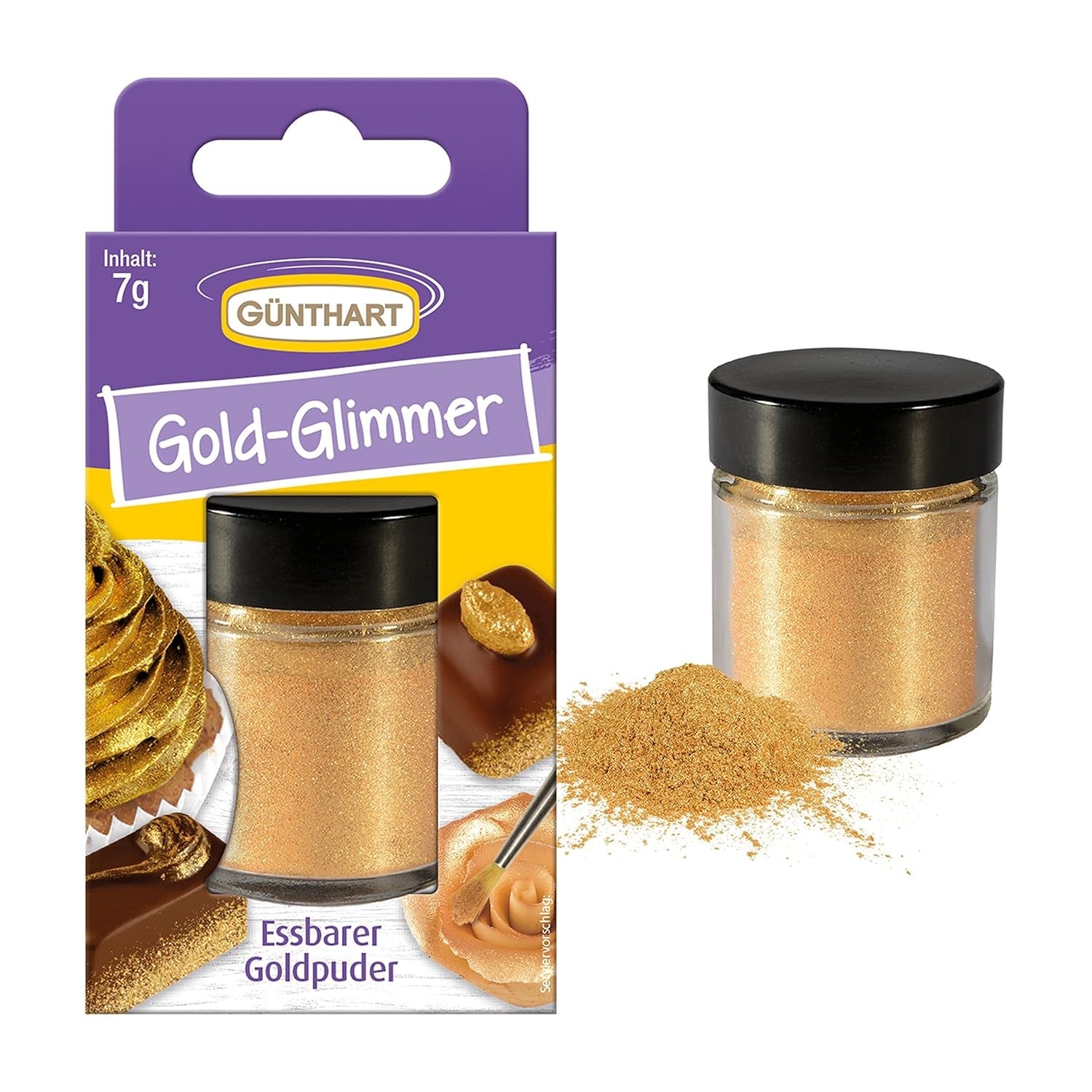 Günthart Backdecor Pudră de Aur - Sclipici Comestibil, Pudră de Colorant Alimentar, Sclipici pentru Băuturi - Mică Strălucitoare cu Praf de Aur pentru Pasionații de Coacere, 1 Pachet (1 x 7 g)