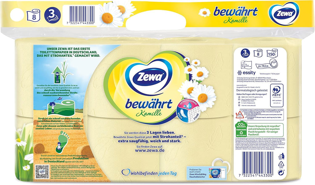 Zewa Hârtia igienică dovedită de mușețel cu paie 7X 8Rulouri