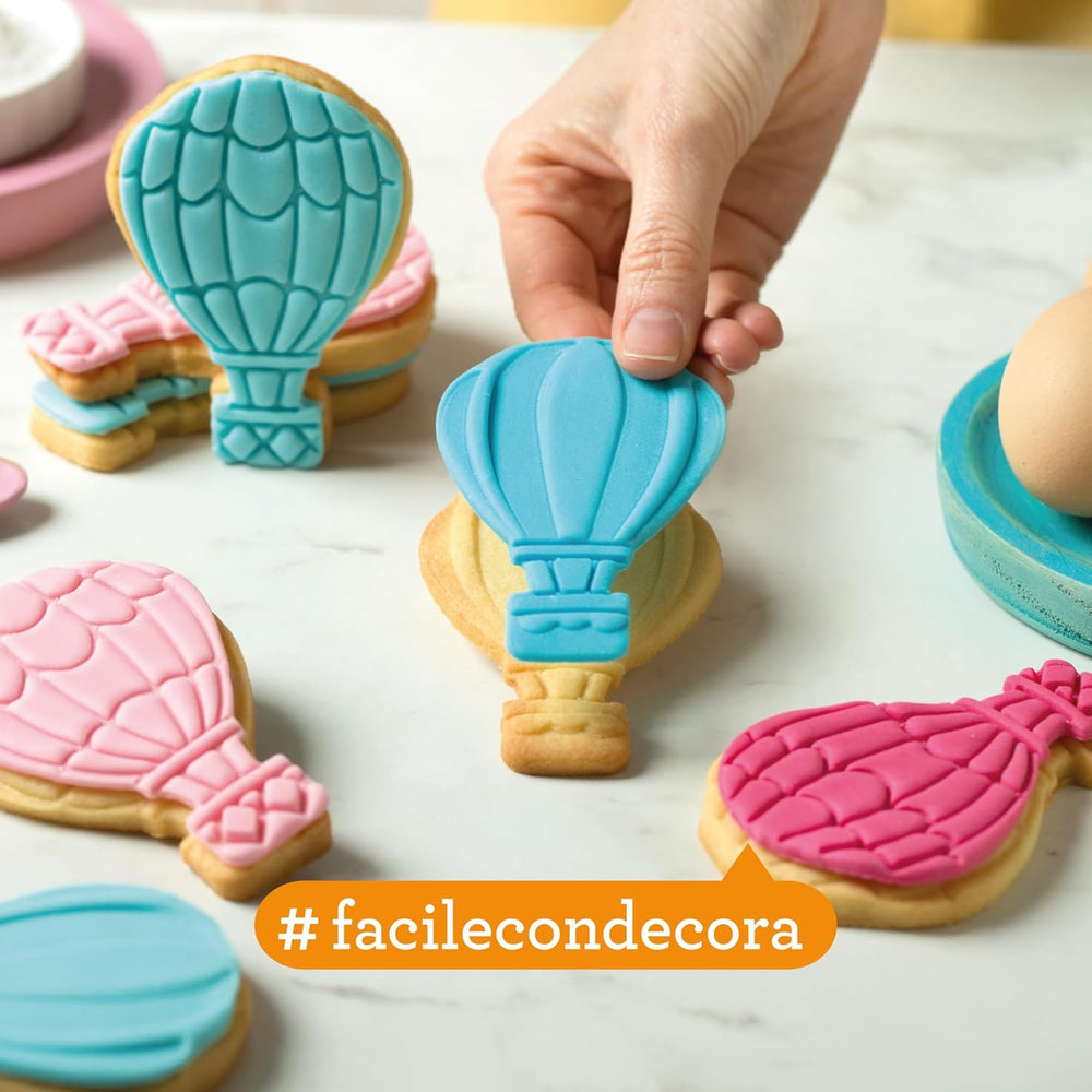 0255035 Decupătoare și markere 3D pentru baloane cu aer cald, din plastic, setul ideal pentru decorațiuni din pastă de zahăr sau pastă de gumă, fabricate în Italia, design original. Pachet de