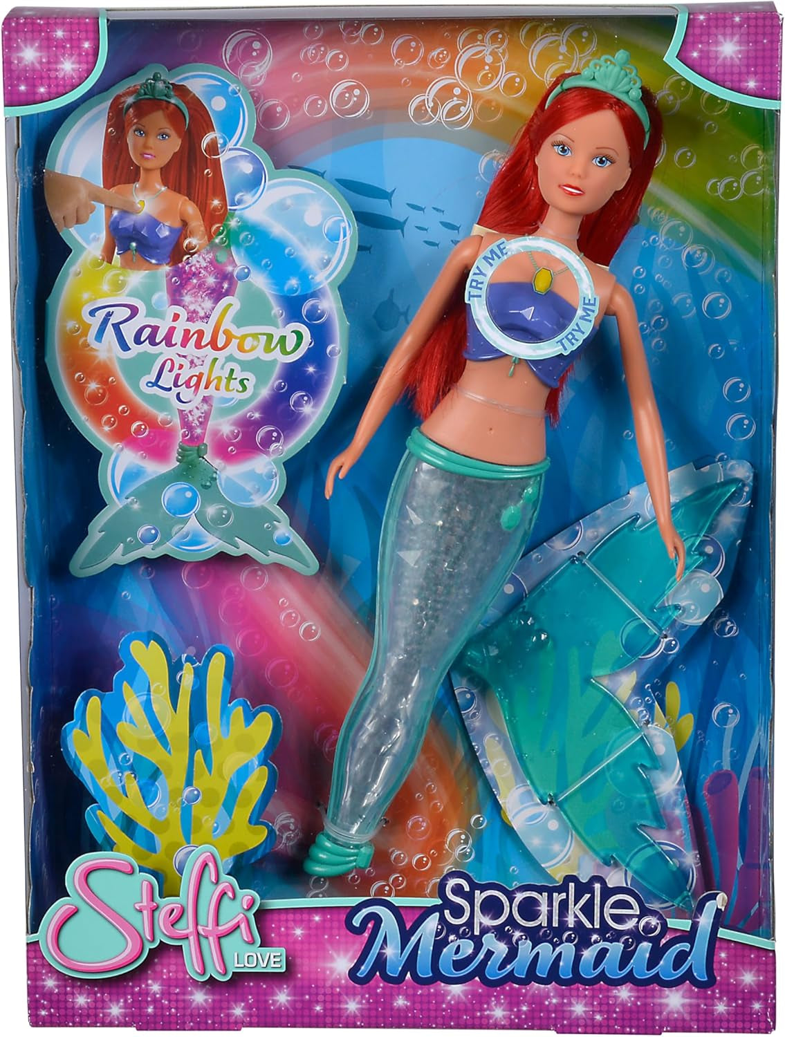 Simba 105733656 - Păpușa Steffi Love Sirena Sclipitoare (39 cm) - sirenă strălucitoare cu schimbare de culoare curcubeu luminos, jucărie rezistentă la apă pentru copii cu vârsta de 3 ani și peste