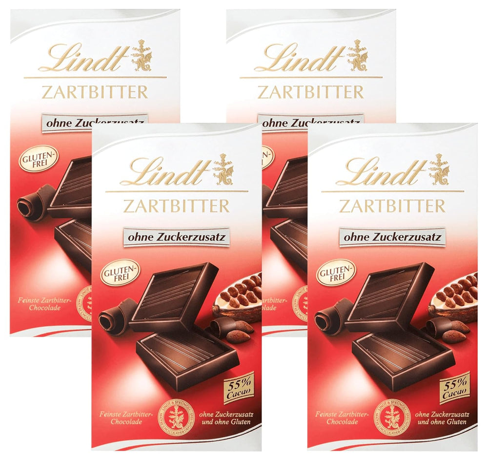 Ciocolată neagră fără zahăr adăugat | Tabletă 100g | Cea mai fină cu 55% cacao, fără gluten | Tabletă de ciocolată | Set cadou de ciocolată (pachet de 4)
