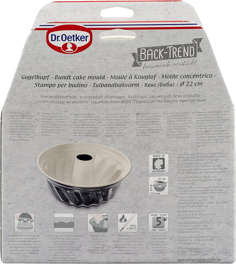 Dr. Oetker Gugelhupfform Ø 22 Cm BACK-TREND, Backform Für Gugelhupf, Runde Bundform Aus Stahl Mit Keramisch Verstärkter Antihaft-Beschichtung (Farbe: Creme/Anthrazit), Menge: 1 Stück Matrite si tavi pentru copt Naty Shop