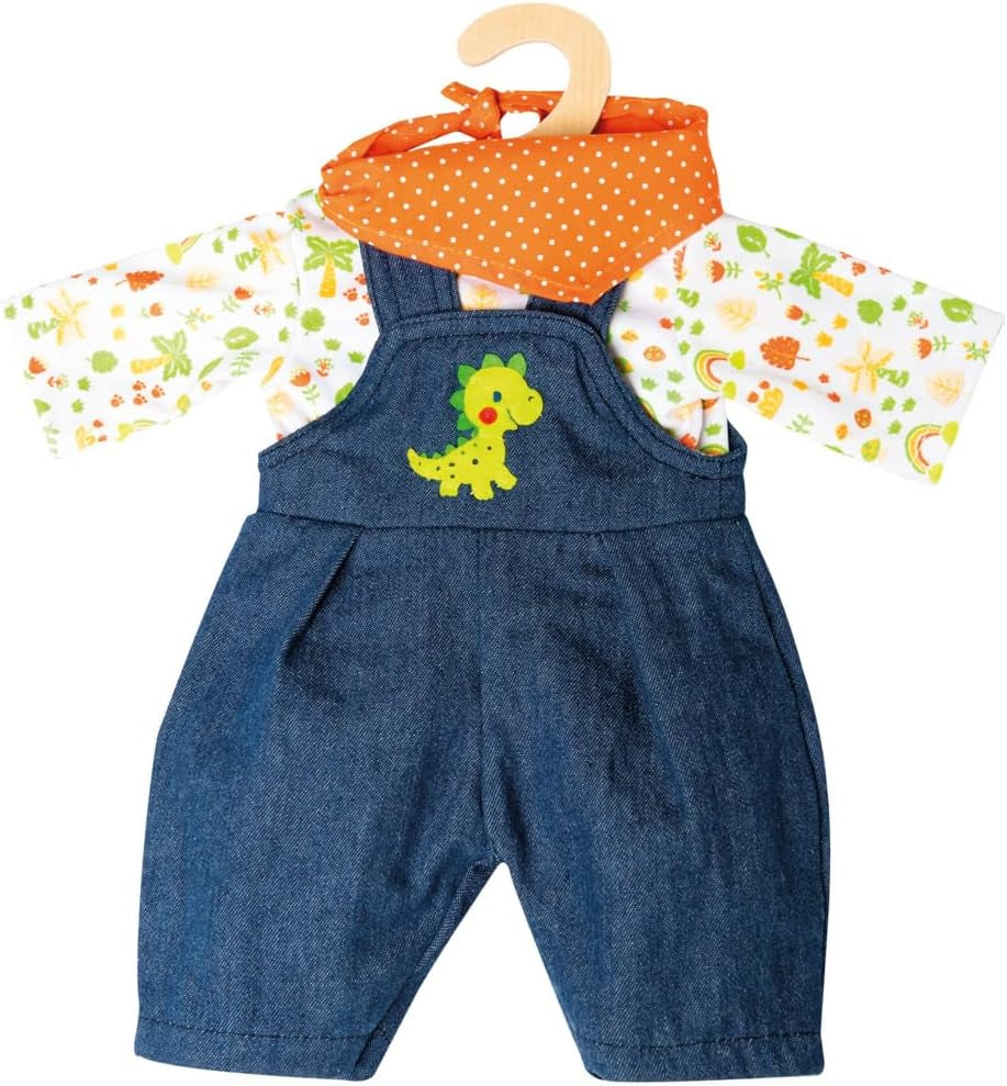 Heless 2115 - Bekleidungs-Set für Puppen im Dino-Design, 3 teilig mit Latzhose, T-Shirt und Halstuch, Größe 35 - 45 cm
