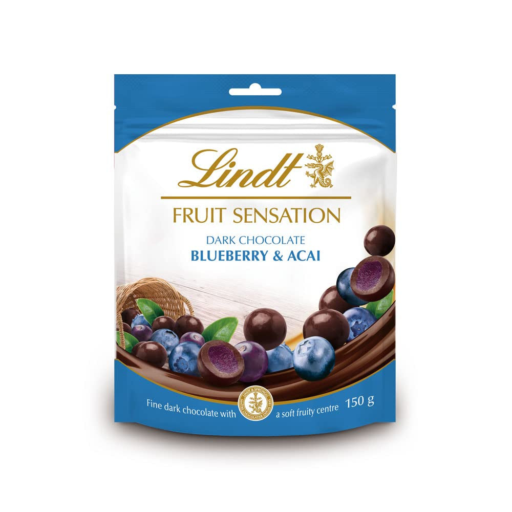 Lindt Chocolate Sensation Fruit Blueberry and Acai | 150 g | Sferă de ciocolată neagră cu umplutură rafinată de fructe pe bază de mere | Cadou de ciocolată | Cadou de ciocolată
