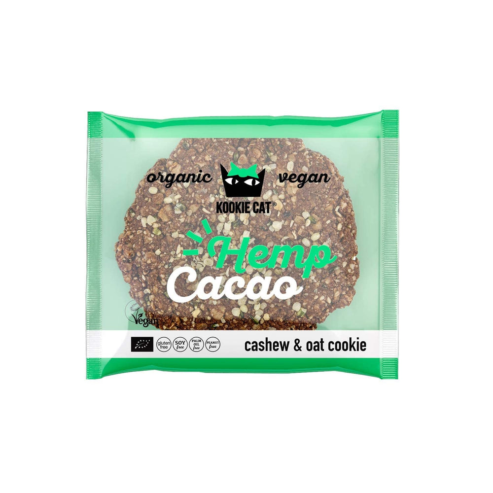 Semințe de cânepă și cacao - Fursecuri vegane ambalate individual, fără gluten, fără soia, organice, cu caju și ovăz - Pachet multiplu de 12 x 50g