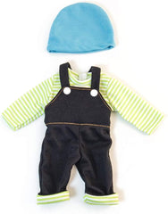 Miniland Set Puppenkleidung 32cm, geringeltes T-Shirt mit Latzhose und Mütze, Übergangszeit
