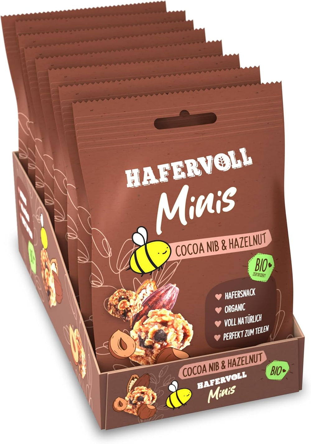 HAFERVOLL Minis Rapiță și Banană 8x 65g - Certificat organic, cu miere, fără zahăr adăugat, perfect pentru a fi împărțit