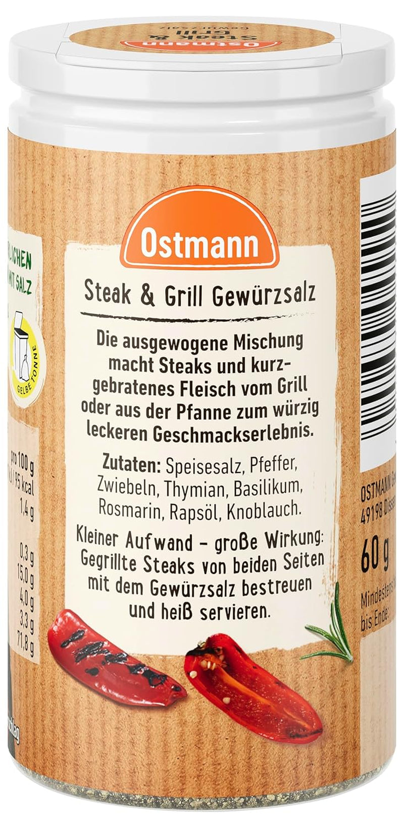 Ostmann Gewürze – Steak & Grill Gewürzsalz, leckeres Gewürzsalz zum Grillen & Anbraten von würzigen Steaks, ideal auch für Grillgerichte ohne Fleisch, 60 g