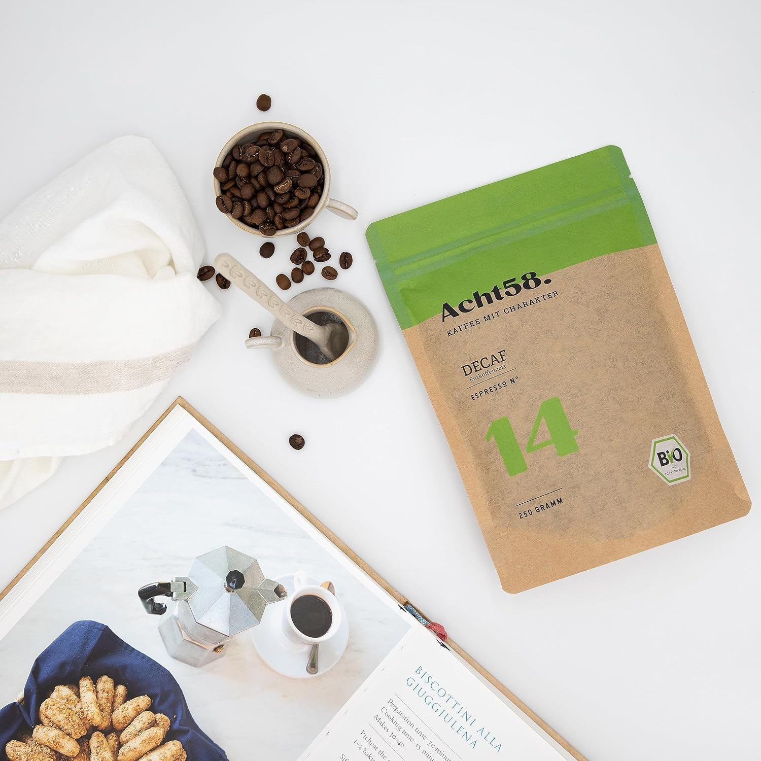 Espresso | Cafea Nr. 14 Decofeinizată Organică din Peru (250g) de la ACHT58 - Arabica Pură de Origine Unică din Peru - Proces Elvețian de Apă - Sirop de Arțar, Praline și Ciocolată cu Lapte