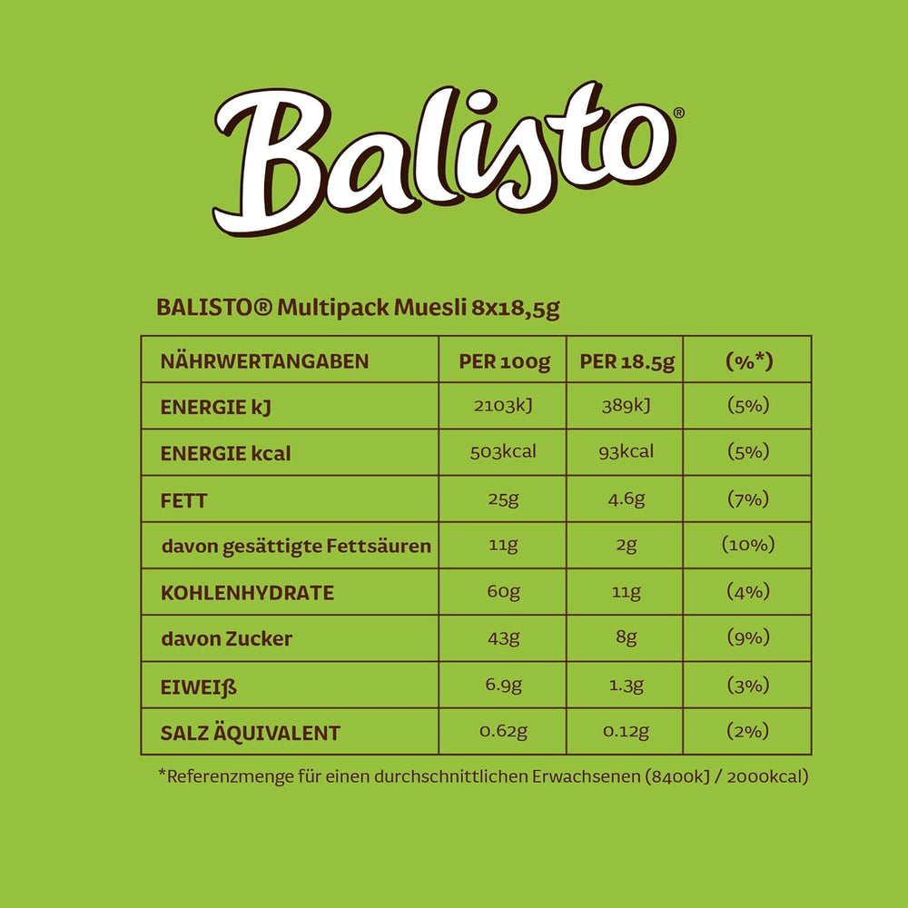 BALISTO® Pachet multiplu Muesli, Cereale și Struguri Uscați, 8x18.5g