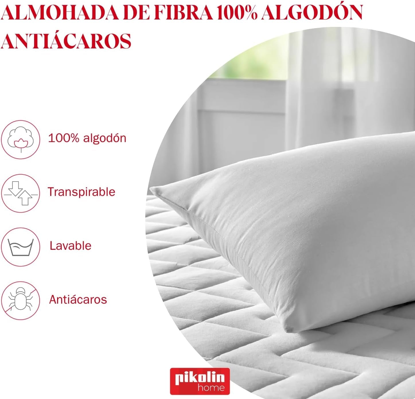Pikolin Home Pachet de 2 perne din fibre hipoalergenice, acoperire exterioară din bumbac cu tratament anti-acarieni - fermitate redusă, fundul gurii de dormit, 60 cm, 60 X 40 cm Perne standard Naty Shop