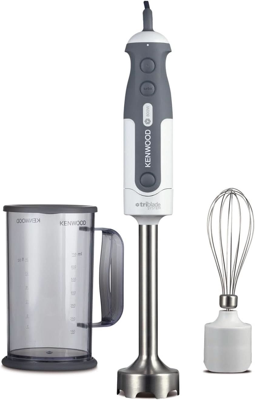 Kenwood Stabmixer HBM40.302WH, Triblade System Mit 3 Klingen, 1 Geschwindigkeit + Turbo, Metallstab 20 Cm, Inklusive Schneebesen, Messbecher, Zerkleinerer 0,5 L, 850 W, Weiß Mama si Copilul Naty Shop Single