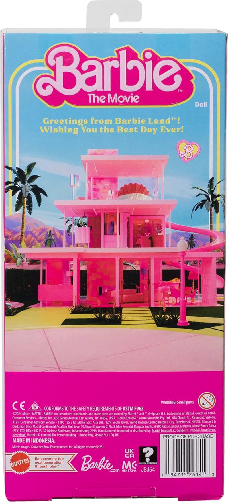 Păpușa Barbie Ken din filmul Barbie cu ținută de plajă în dungi roz pastel și verde, placă de surf și adidași albi, JBJ54