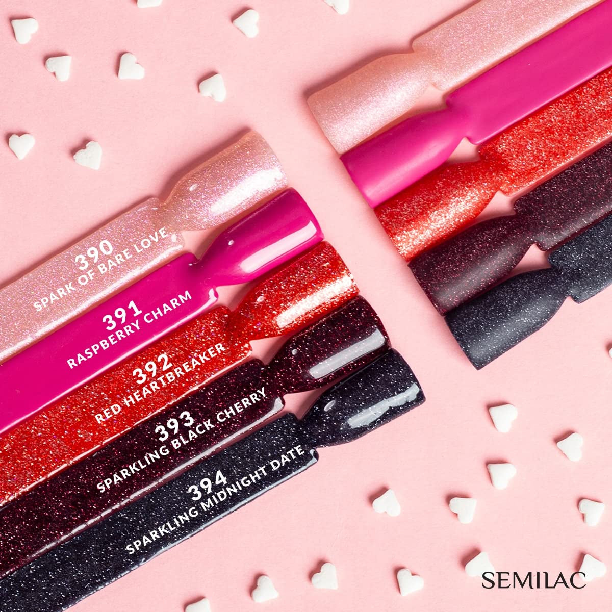 Oja UV Semilac 394 Sparkling Midnight Date 7 ml – Cer nocturn întunecat cu efect de sclipici – Colecția Love Is In The Nails