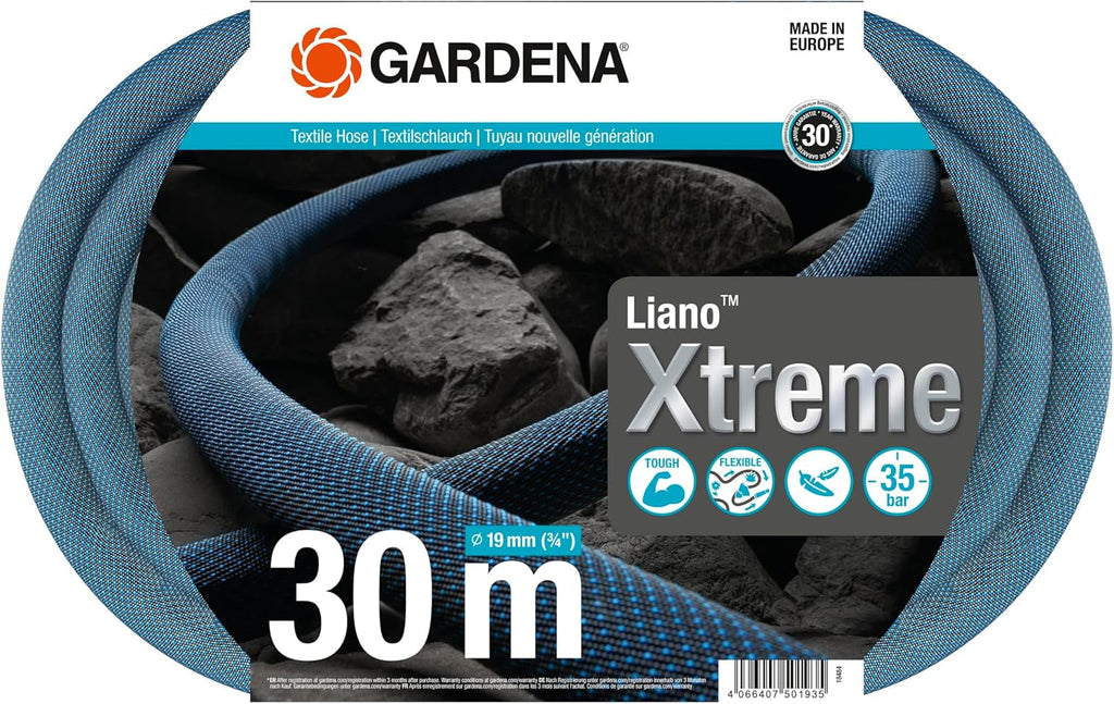 Gardena Liano Xtreme 3/4 inch, Set 30m: Furtun de grădină extrem de robust din material textil, cu furtun interior din PVC, ușor, rezistent la intemperii (18484-20), Multicolor