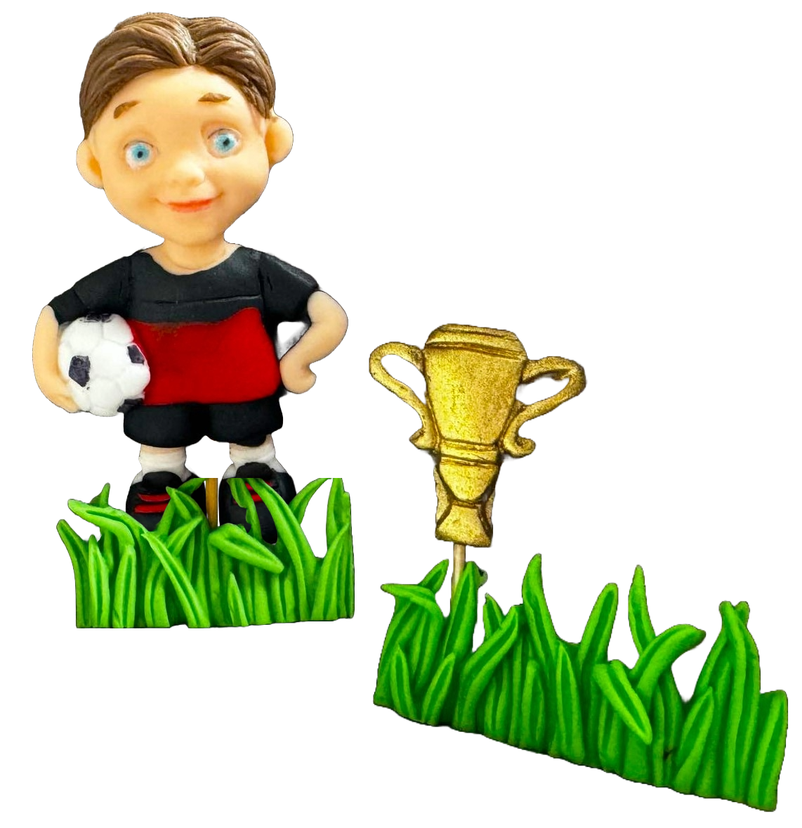 Set 4 decoratiuni comestibile din zahar, Fotbalist Decoratiuni din Pasta de Zahar Naty Shop