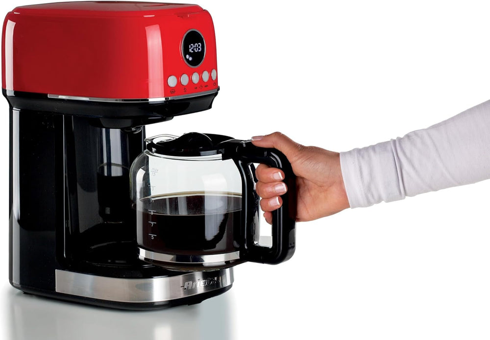 Ariete, Espressor cu filtru Moderna 1396 pentru prepararea cafelei americane, pentru până la 15 cești, carafă din sticlă, placă de încălzire, afișaj LCD, filtre detașabile și lavabile, alb