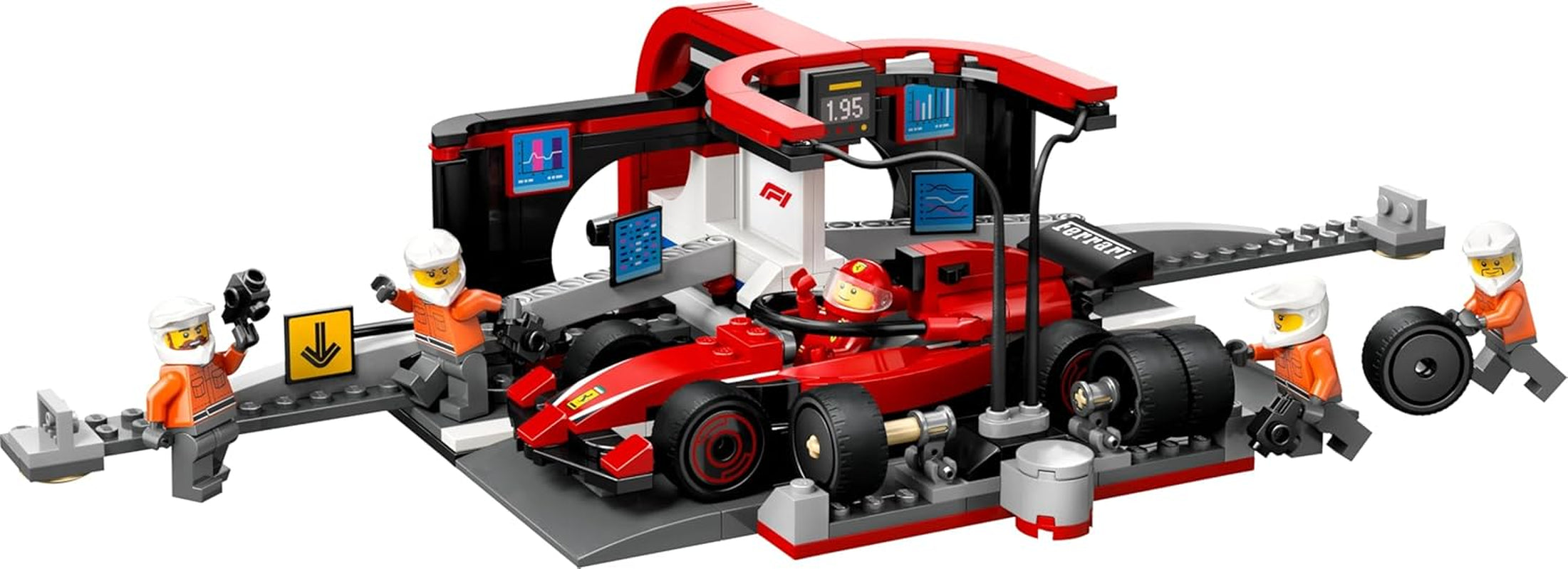 LEGO City F1 Pit Stop cu echipa și Ferrari Speedster - Set Formula 1 Pit Stop cu 1 pilot de curse și 4 minifigurine mecanice - Jucărie pentru mașini de curse pentru băieți și fete peste 6 ani - 60443 Seturi de constructie Besuche den LEGO-Store