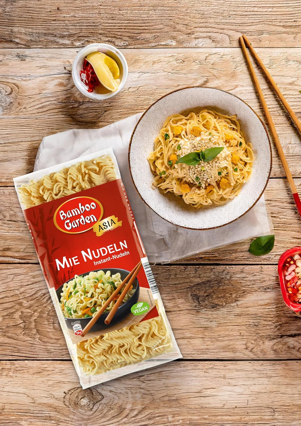 Bamboo Garden - Tăiței Mie | Tăiței instant pentru bucătăria asiatică | Ideali pentru mâncăruri la wok sau supe | Vegani | Pungă de 250g