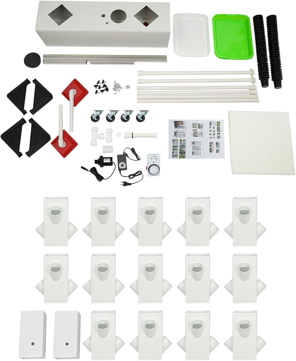 Sistem hidroponic cu 56 de găuri, 7 niveluri, sistem de creștere fără sol, kit de creștere, turn aeroponic, sistem de creștere hidroponic cu pompă de hidratare, temporizator, adaptor, pat germinativ și ghivece cu plasă