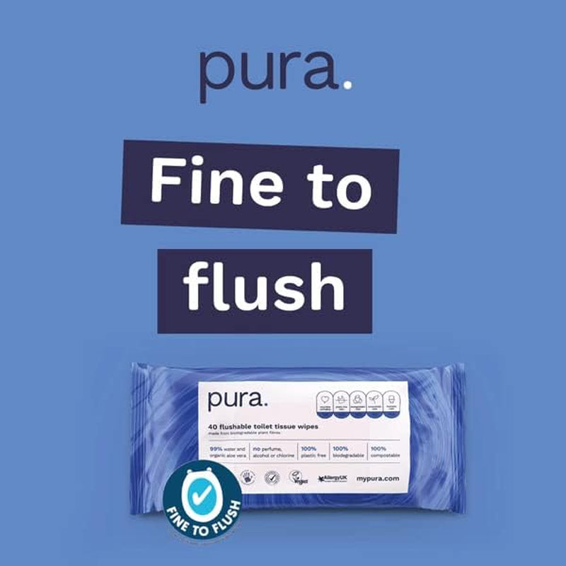 Șervețele umede Eco Flushable, 1 pachet (40 de șervețele), 100% fără plastic, 99% apă, șervețele umede sensibile și hrănitoare, certificate "Fine to Flush" Biodegradabile, Vegan (pachet cu 3)