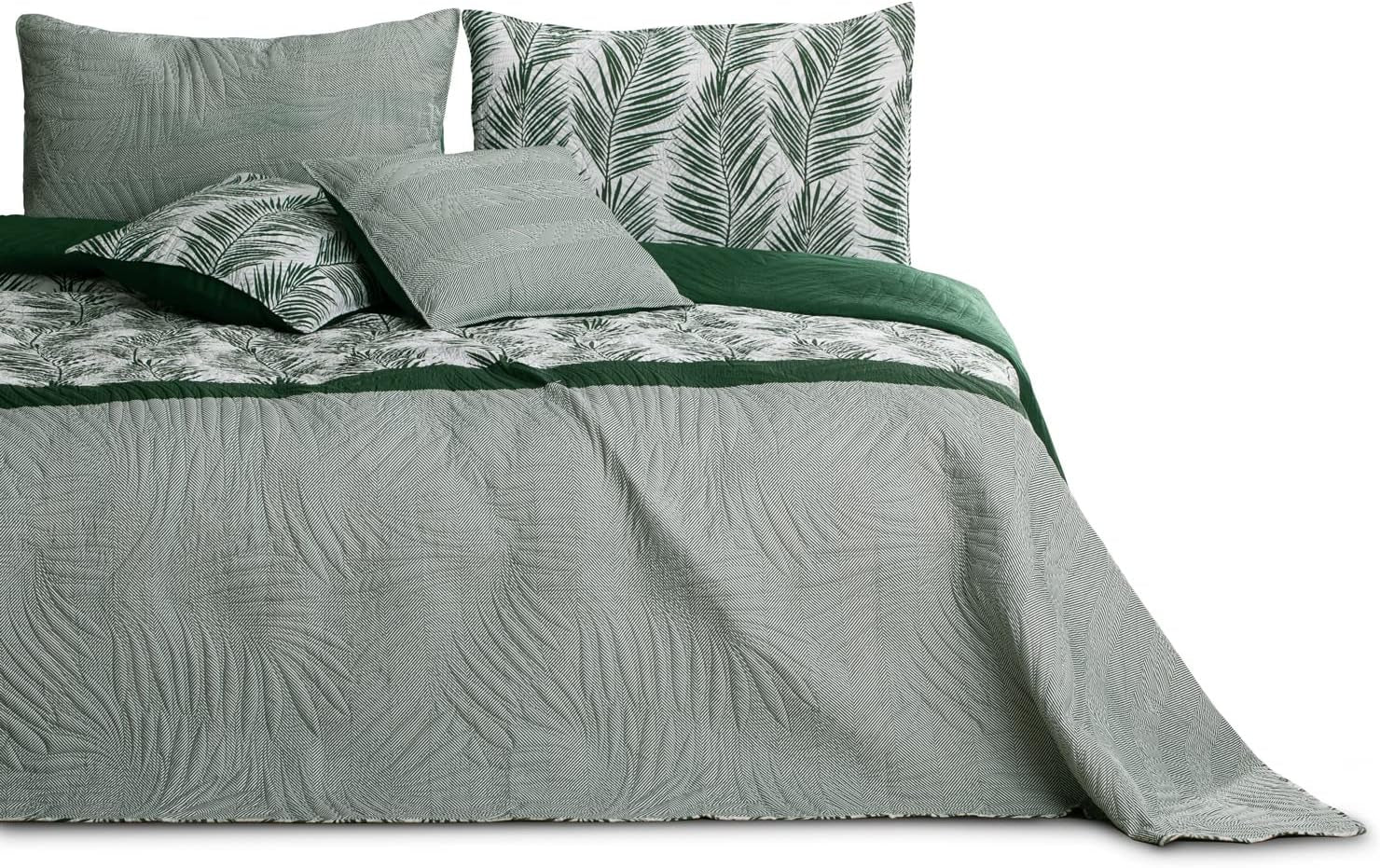 Ameliahome Cuvertură de pat Cuvertură de pat 170X210 Cm Două fețe Ușor de îngrijit Cuvertură de pat Model de plante Verde Alb Tropical Bonaire Paturi si Cuverturi Besuche den AmeliaHome-Store Tropical Bonaire Verde Alb 170 X 210