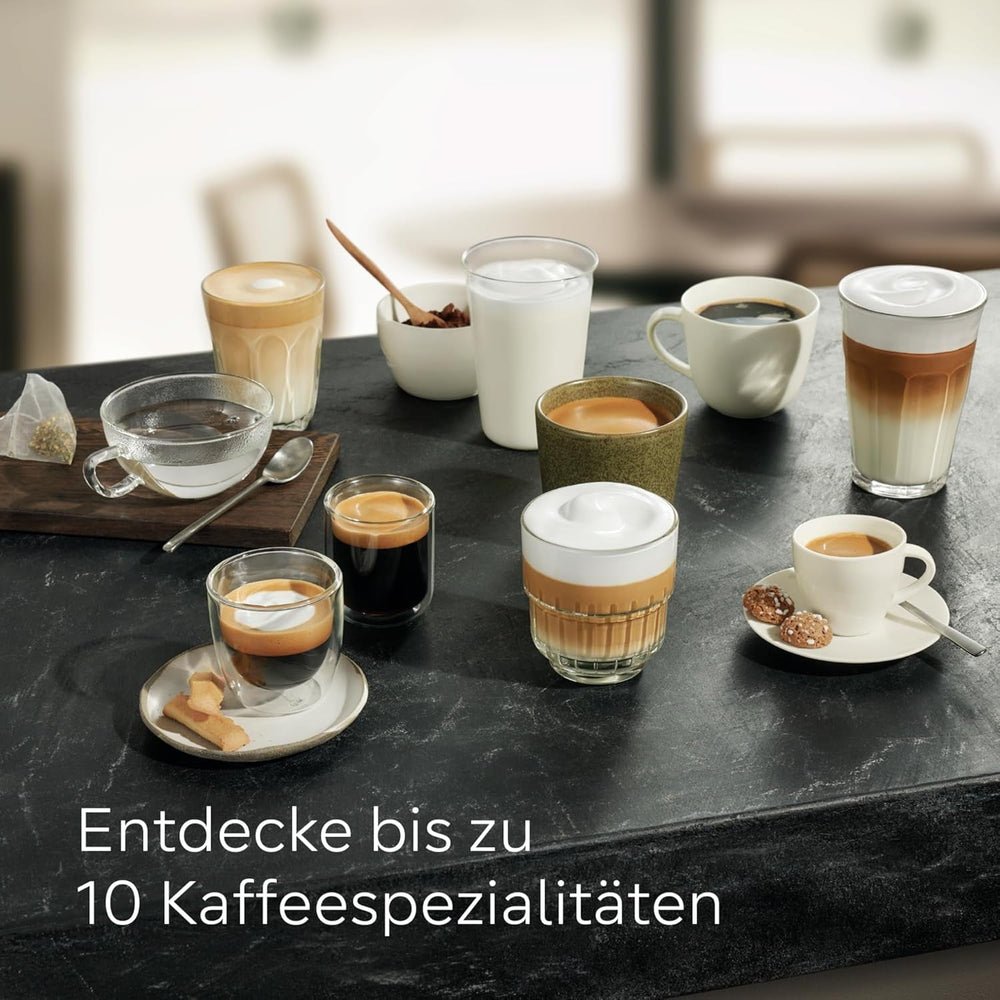 Espressor automat Siemens EQ500 integral TQ513D01, multe specialități de cafea, spumator de lapte, recipient de lapte integrat, curățare automată cu abur, 1500 W, lumină naturală argintie/negru piano