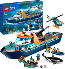 LEGO City Arctic Research Ship, barcă mare de jucărie plutitoare cu elicopter, barcă pneumatică, submarin Rov, epavă vikingă, 7 minifigurine și figură Orca, cadou pentru copii cu vârsta de 7+ 60368 Seturi de constructie Besuche den LEGO-Store Singur