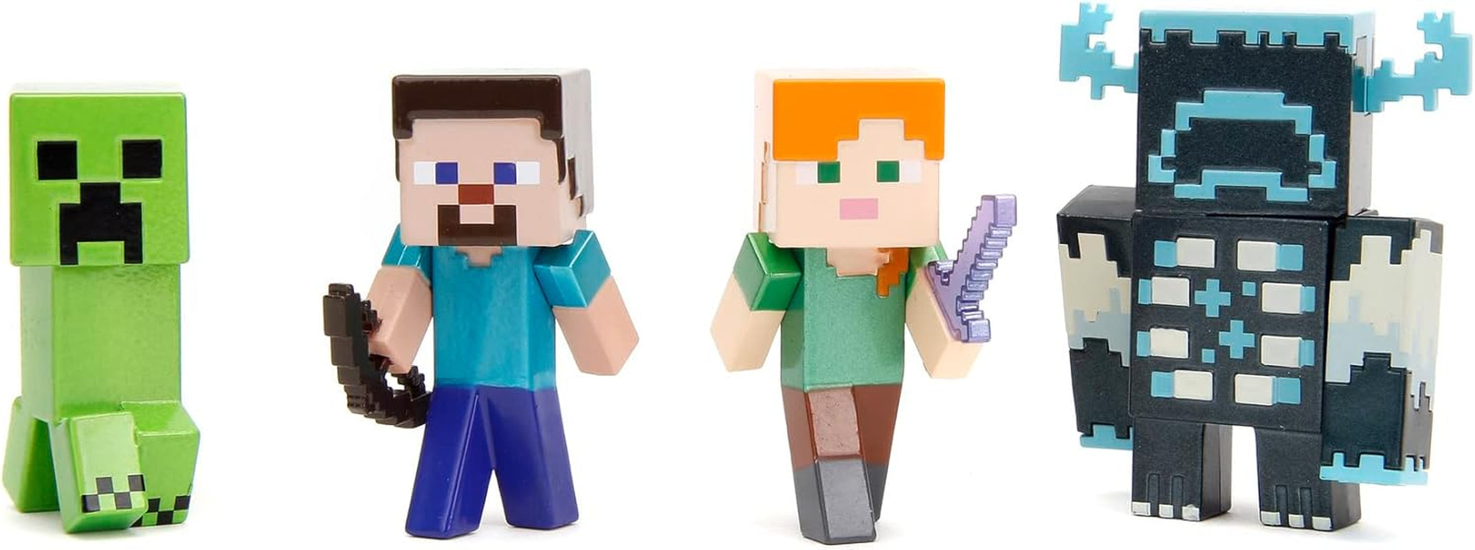 Jada Toys Minecraft Figure Set (4 bucăți) Fabricat din metal - Minecraft Caves & Cliffs Personaje de colecție (Steve, Alex, Creeper și Warden) Pentru gameri și colecționari de peste 8 ani, 6 cm fiecare Action figures Naty Shop