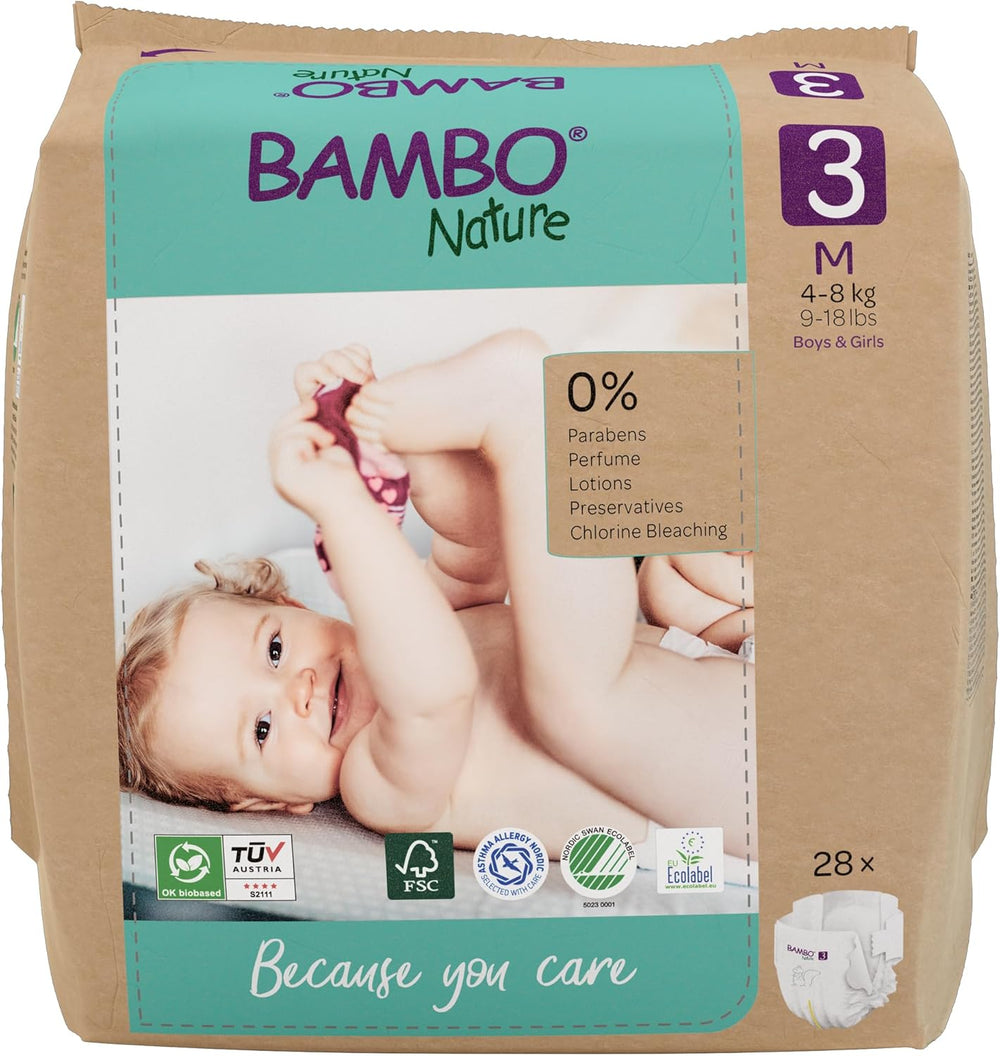 Scutece Bambo Nature pentru bebeluși, mărimea 1 (2-4 kg), cutie lunară de 132 bucăți | Scutece premium cu protecție îmbunătățită împotriva scurgerilor | Confort și libertate supreme pentru nou-născuți | Scutece testate dermatologic