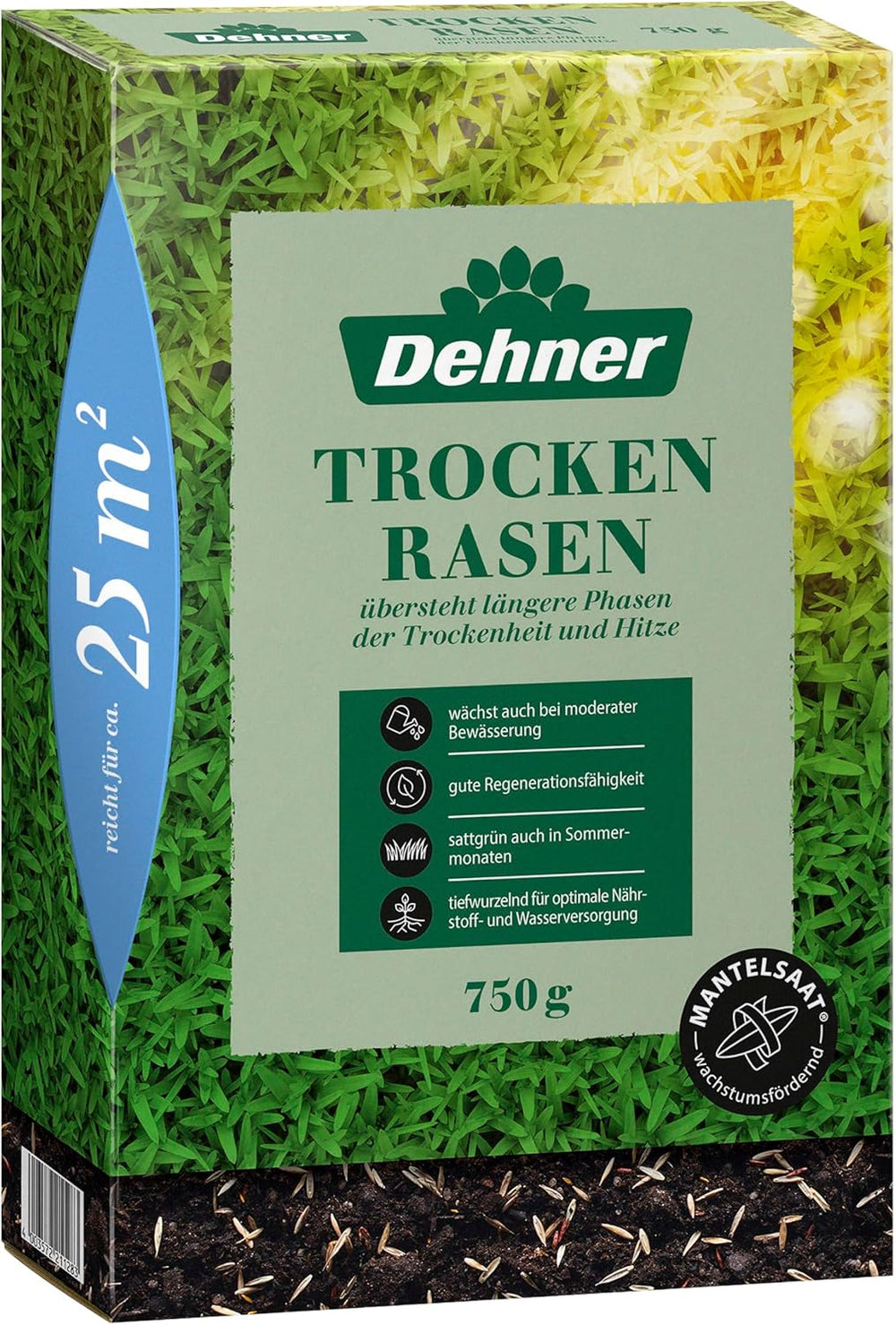 Dehner Saatgut Rasensamen, Trockenrasen, Hochwertige Saatgutmischung, Strapazierfähig/Selbstregenerierend, 750 G, Für Ca. 25 M², Natur