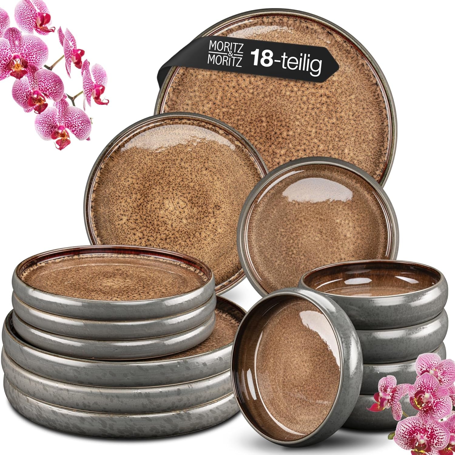 Set de veselă Moritz & Moritz SOLID din gresie, format din 18 piese, pentru 6 persoane - set de veselă pentru 6 persoane, format din 6 farfurii de cină, 6 farfurii de desert și 6 farfurii de sumă