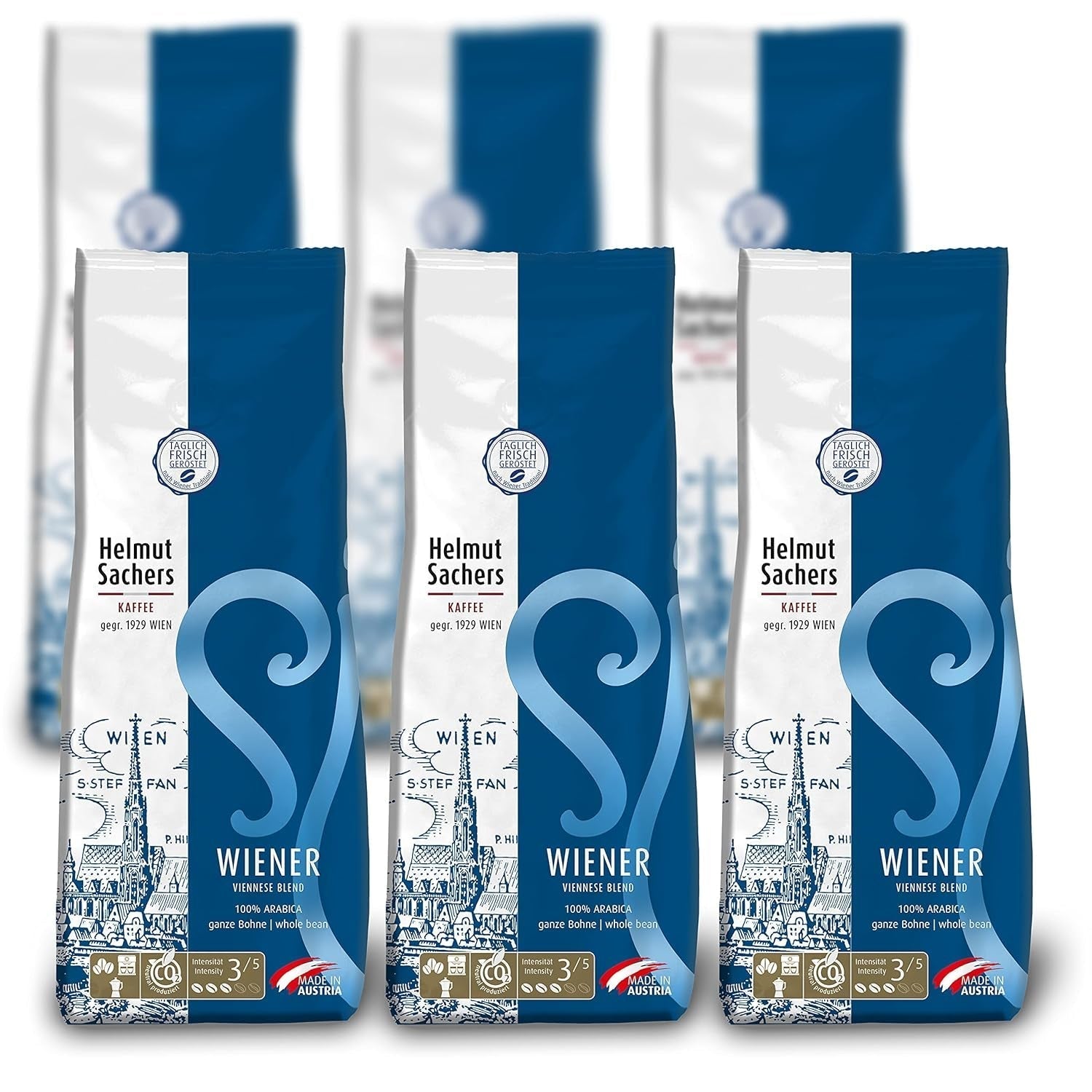 Helmut Sachers Kaffee - amestec vienez, Intensitate 3/5, 100% Arabica, boabe de cafea întregi, 6 X 500G Naty Shop Default Title