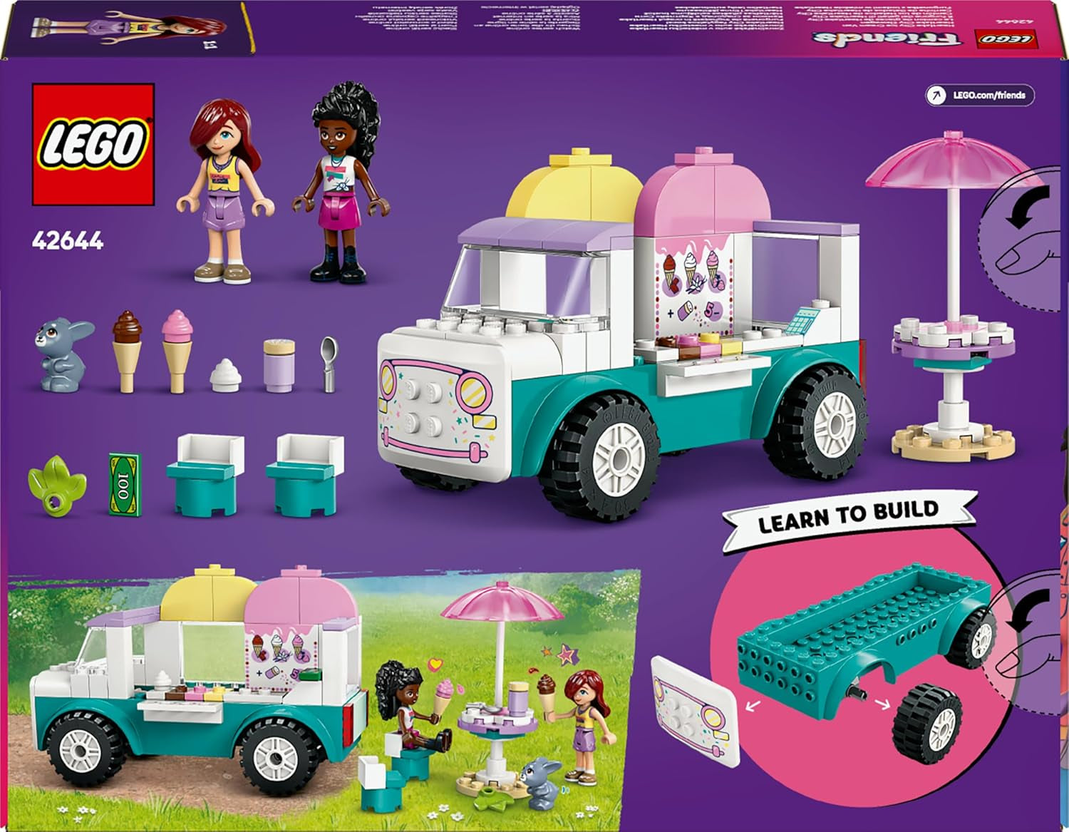 LEGO Friends Heartlake City Eiswagen, Spielset für Rollenspiele, Bauset mit 2 Spielzeugfiguren und einem Hasen, Spielzeug für Mädchen ab 4 Jahren, Bauspielzeug mit Minifiguren der Charaktere 42644