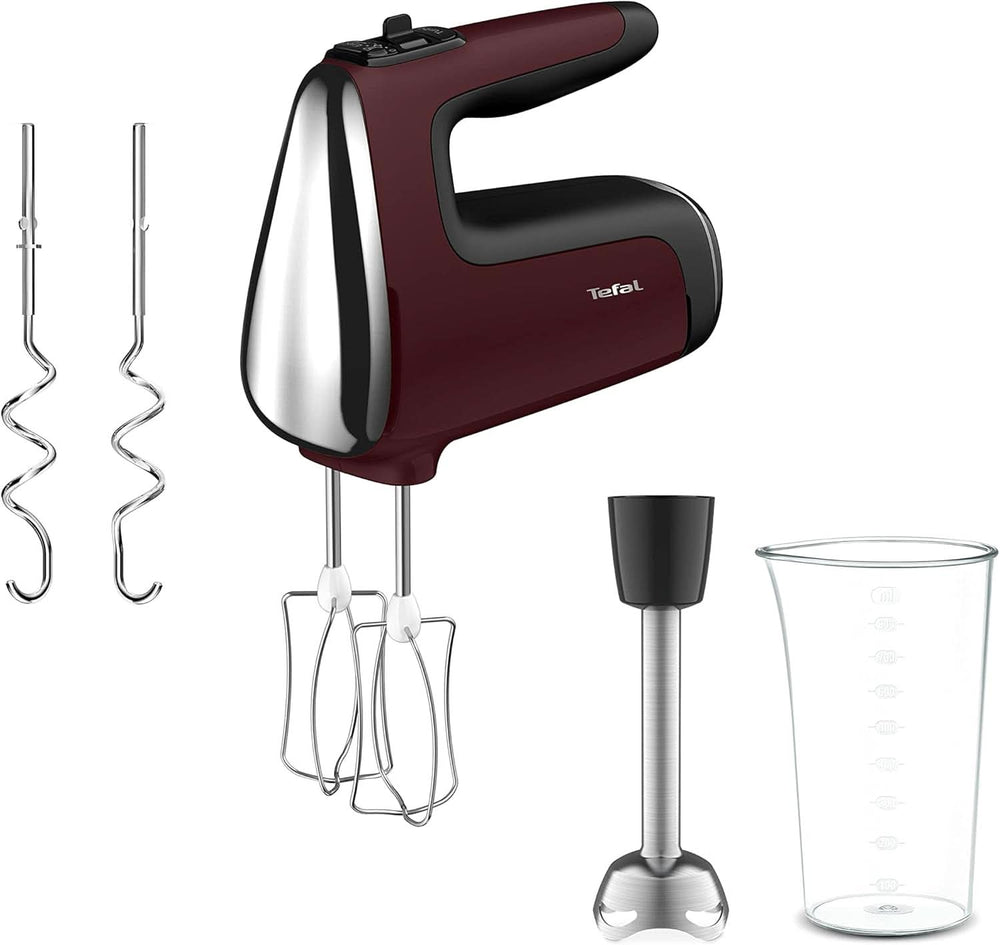 Tefal HT650E Power Mix Silence Handmixer | 600 Watt | Variabler Geschwindigkeitsregler | Turbo- Und Auswurf-Funktion | Extrem Leiser Motor | Inkl. 2 Rührbesen Und 2 Knethaken | Grau Bucatarie Naty Shop Bundle Mit 2 Schneebesen Und Knethaken